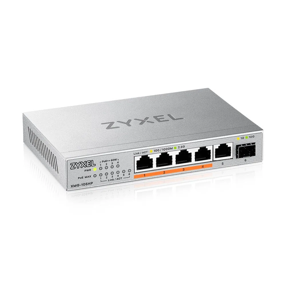 Zyxel XMG-105HP Unmanaged 2.5G Ethernet (100/1000/2500) Power over Ethernet (PoE) Silber – Bild 1