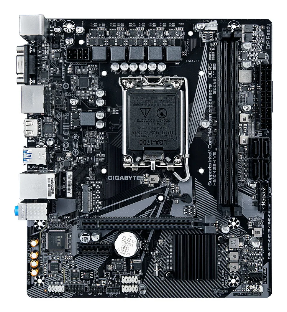 GIGABYTE H610M S2H V2 Motherboard - Unterstützt Intel Core 14. Generation CPUs, 4+1+1 Hybrid Phasen Digital VRM, bis zu 5600MHz DDR5, 1xPCIe 3.0 M.2, GbE LAN, USB 3.2 Gen 1 – Bild 2