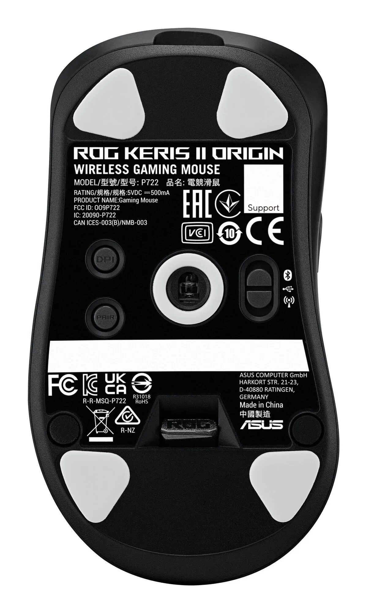 ASUS ROG Keris II Origin BLK Maus Gaming Rechts RF Wireless + Bluetooth + USB Type-A Optisch 42000 DPI – Bild 2
