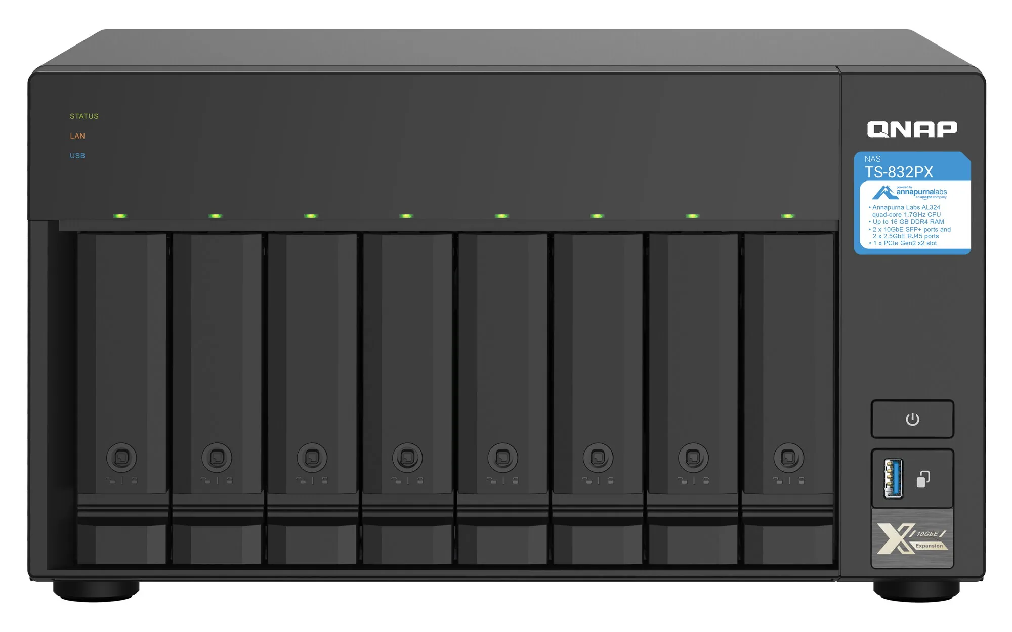 QNAP TS-832PX NAS Tower Annapurna Labs AL324 4 GB DDR4 0 TB QNAP Turbo System Aluminium, Schwarz – Bild 1