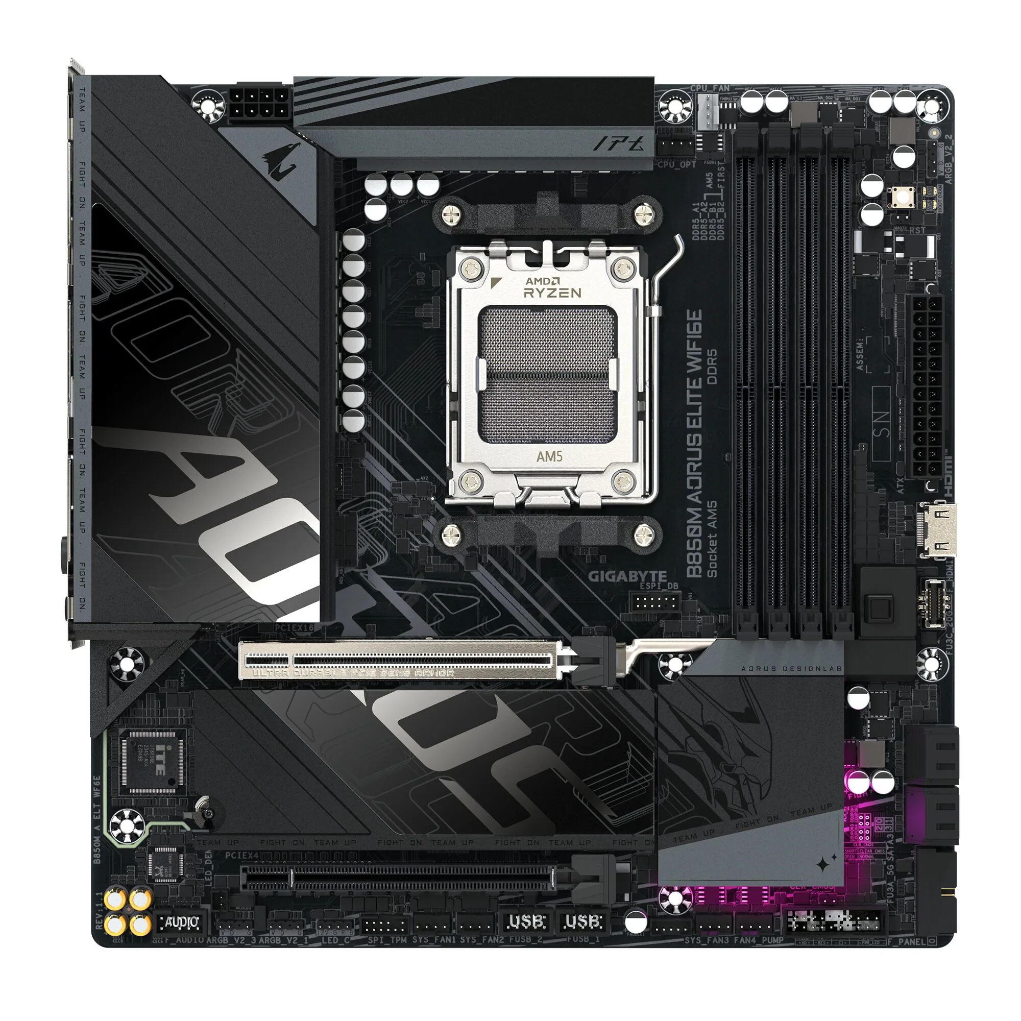 GIGABYTE B850M AORUS ELITE WIFI6E Mainboard – AMD Ryzen 9000 Serie Prozessoren, digitales 12+2+2 Phasen VRM, bis zu 8200 MHz DDR5 (O.C.), 1x PCIe 5.0 + 1x PCIe 4.0 M.2, Wi-Fi 6E, 2.5 GbE LAN, USB 3.2 Gen 2 – Bild 2