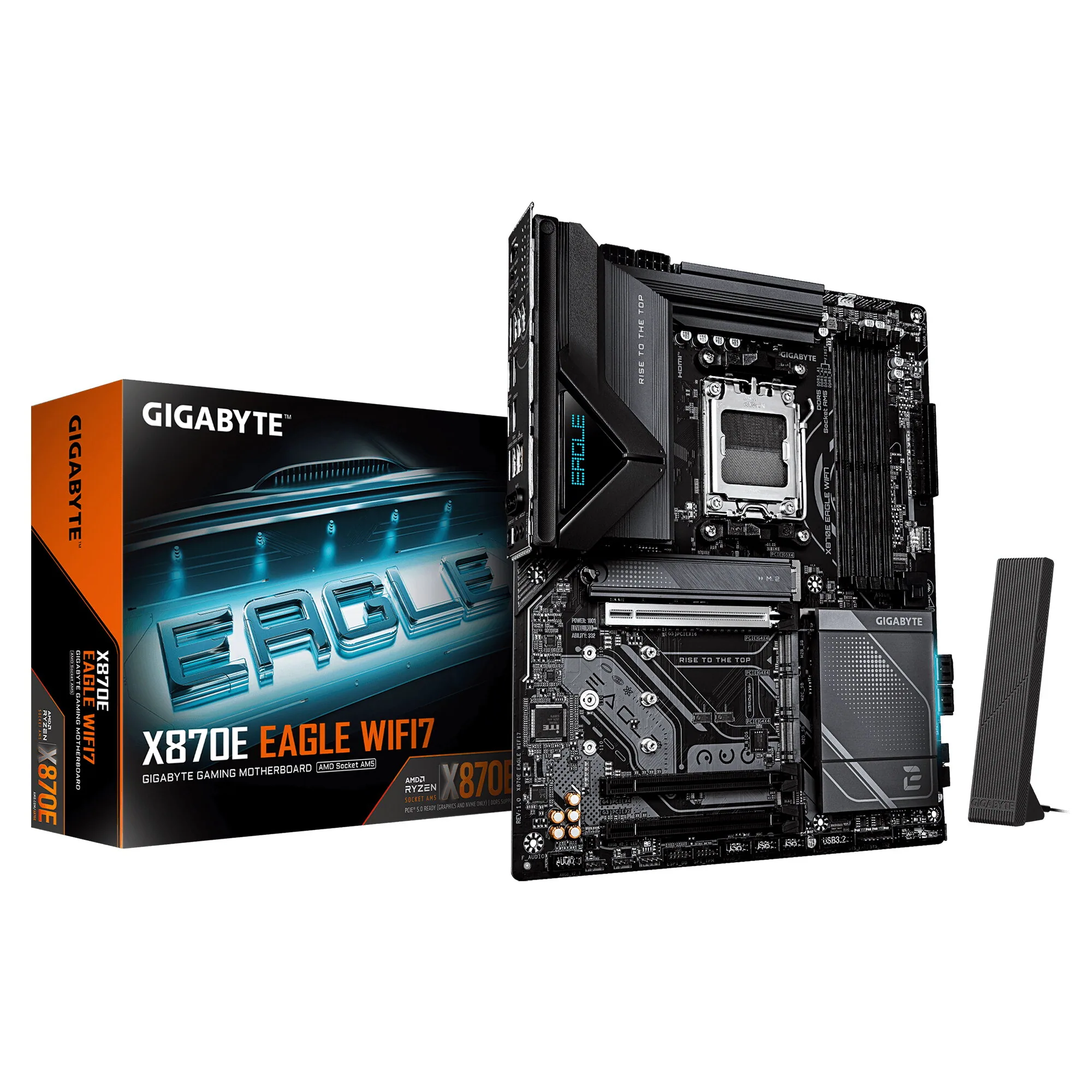 GIGABYTE X870E EAGLE WIFI7 Mainboard – Unterstützt AMD Ryzen 9000 CPUs, digitales 16+2+2-Phasen-VRM, bis zu 8200 MHz DDR5 (OC), 1× PCIe 5.0 + 3× PCIe 4.0, Wi-Fi 7, 5-GbE-LAN, USB 4 – Bild 1