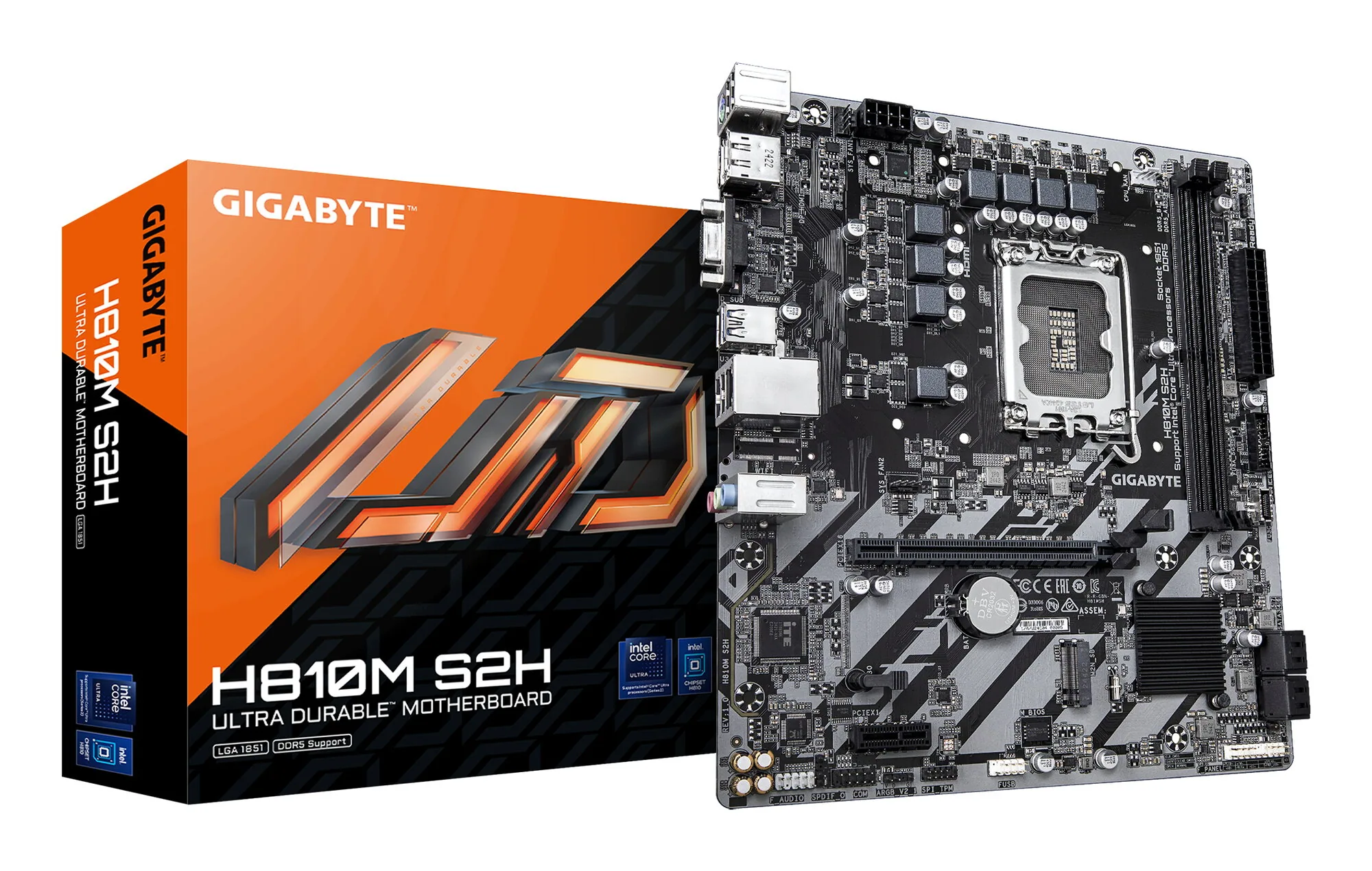 GIGABYTE H810M S2H Mainboard – Intel Core Ultra (Serie 2) CPUs, 4+1+2 Phasen VRM, bis zu 6400 MHz DDR5, 1xPCIe 4.0 M.2, 1GbE LAN, USB 3.2 Gen 1 – Bild 1