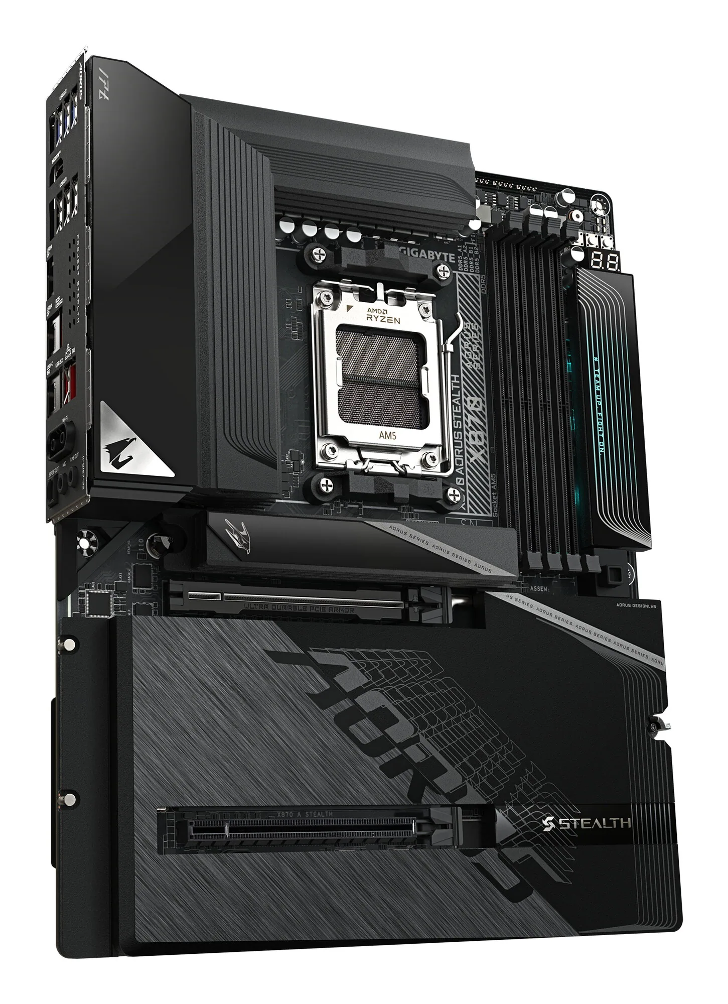 GIGABYTE X870 AORUS STEALTH Mainboard - Unterstützt AMD Ryzen 9000 CPUs, digitales 16+2+2-Phasen-VRM, bis zu 8200MHz DDR5 (O.C.), 2xPCIe 5.0 + 2xPCIe 4.0, Wi-Fi 7, 5GbE LAN, USB 4 – Bild 3