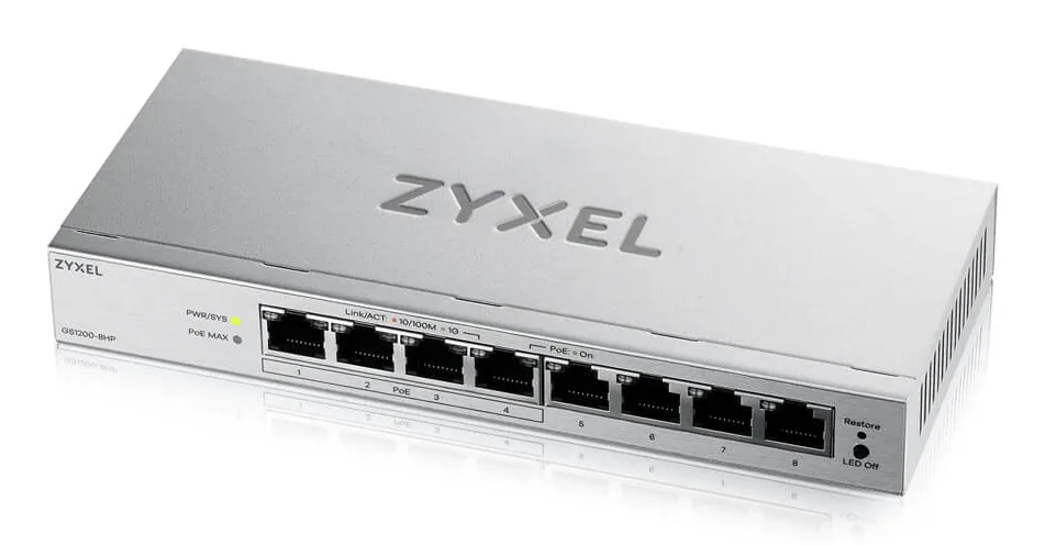 Zyxel GS1200-8HPV3 Managed L2 Gigabit Ethernet (10/100/1000) Power over Ethernet (PoE) Desktop Grau – Bild 1