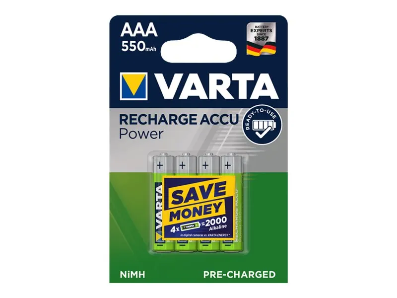 Varta Akku RECHARGE Power AAA HR03 550 mAh 4 Stück