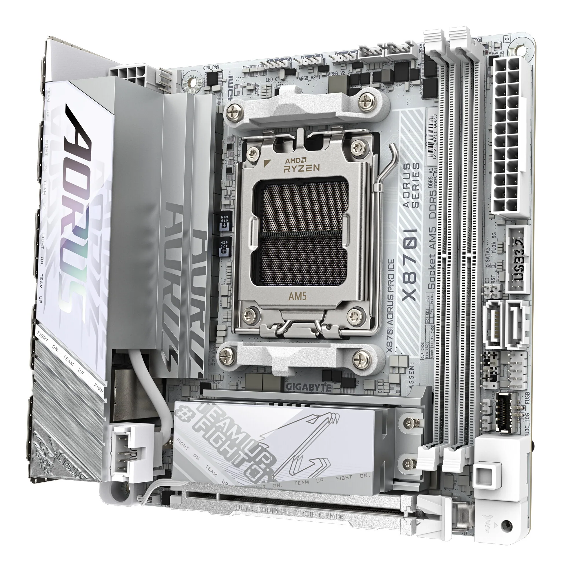 GIGABYTE X870I AORUS PRO ICE Mainboard - Unterstützt AMD Ryzen 9000er-Serie CPUs, 8+2+1 Phasen VRM, bis zu 8400 MHz DDR5 (OC), 1xPCIe 5.0 M.2 + 1xPCIe 4.0 M.2, WI-FI 7, 2,5 GbE LAN, USB 4 – Bild 3