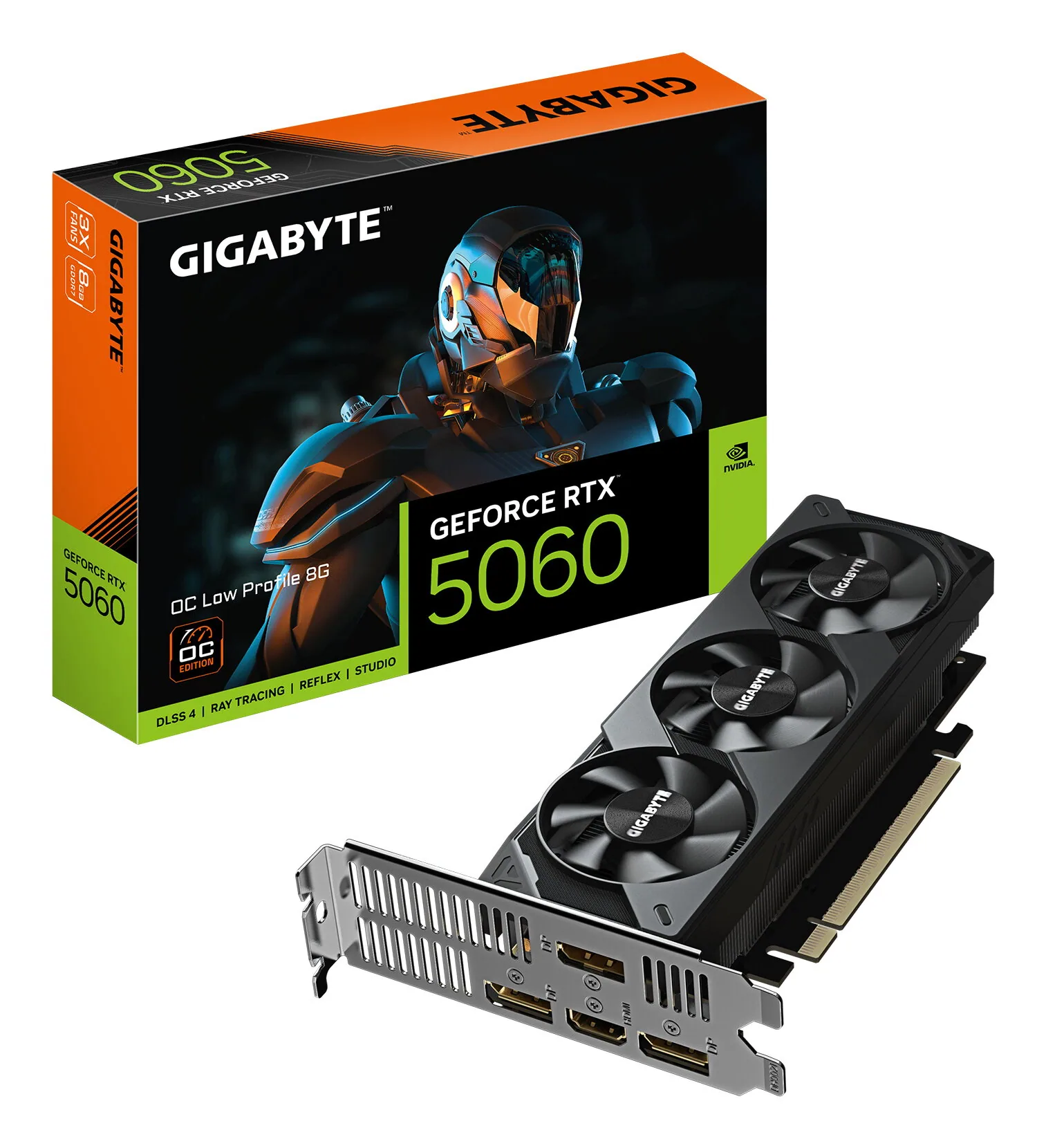 GIGABYTE GeForce RTX 5060 OC Low Profile 8G Grafikkarte - 8GB GDDR7, 128bit, PCI-E 5.0, 2512 MHz Kerntakt, 3 x DisplayPort, 1 x HDMI, GV-N5060OC-8GL – Bild 1