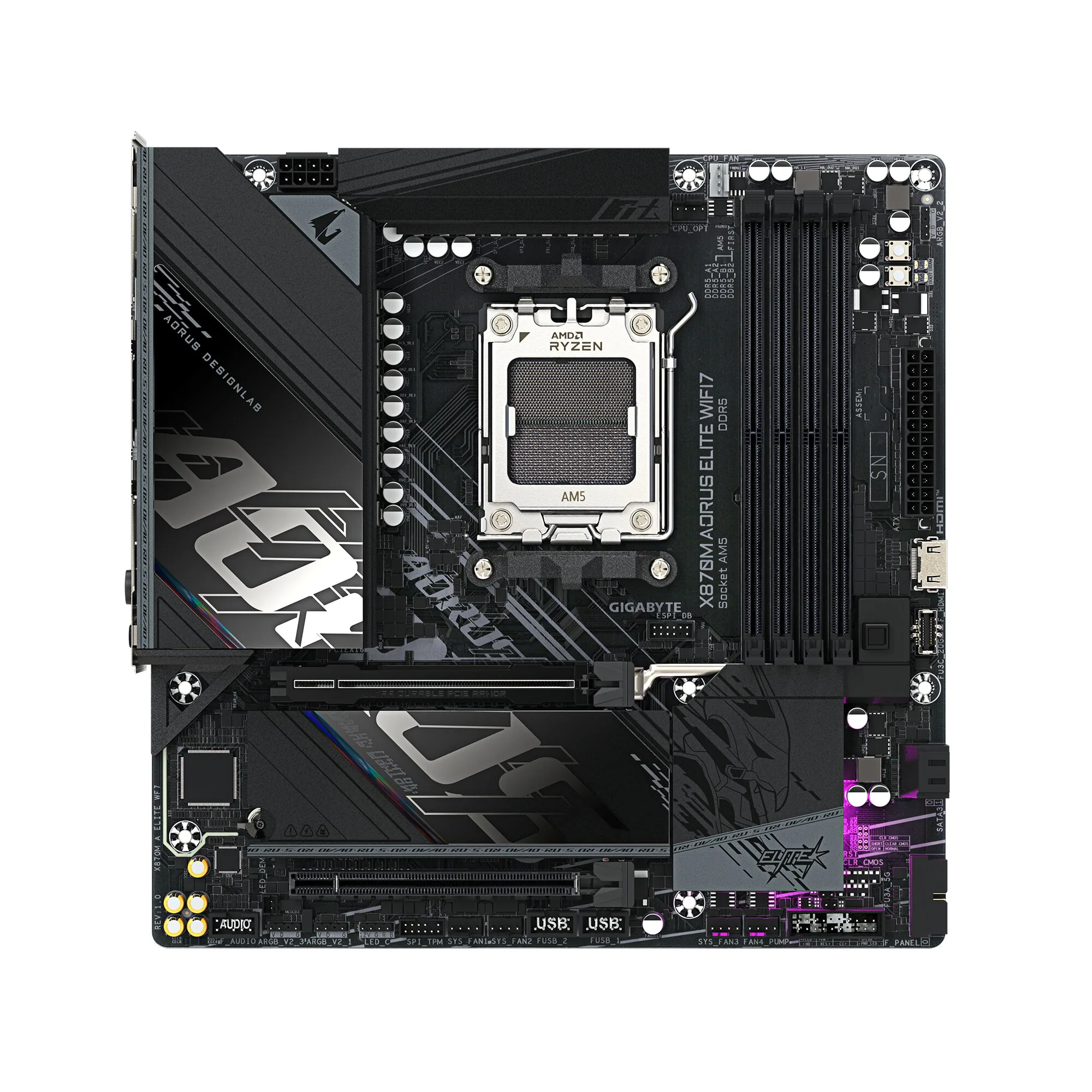 GIGABYTE X870M AORUS ELITE WIFI7 Mainboard – Unterstützt AMD Ryzen 9000 CPUs, digitale 14+2+2 Phasen VRM, bis zu 8200 MHz DDR5 (OC), 1 x PCIe 5.0 + 1 x PCIe 4.0, Wi-Fi 7, 2.5 GbE LAN, USB 4 – Bild 2