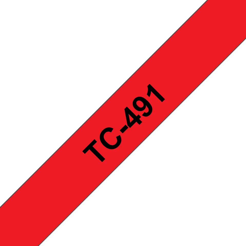 Brother TC-491 Etiketten erstellendes Band Schwarz auf rot – Bild 1