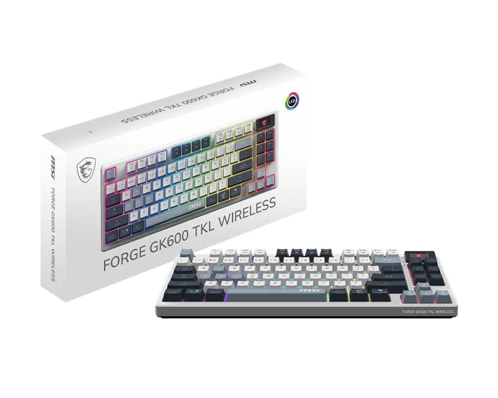 MSI FORGE GK600 TKL WIRELESS SKY Tastatur Gaming USB + Bluetooth QWERTY UK Englisch Blau, Weiß – Bild 5