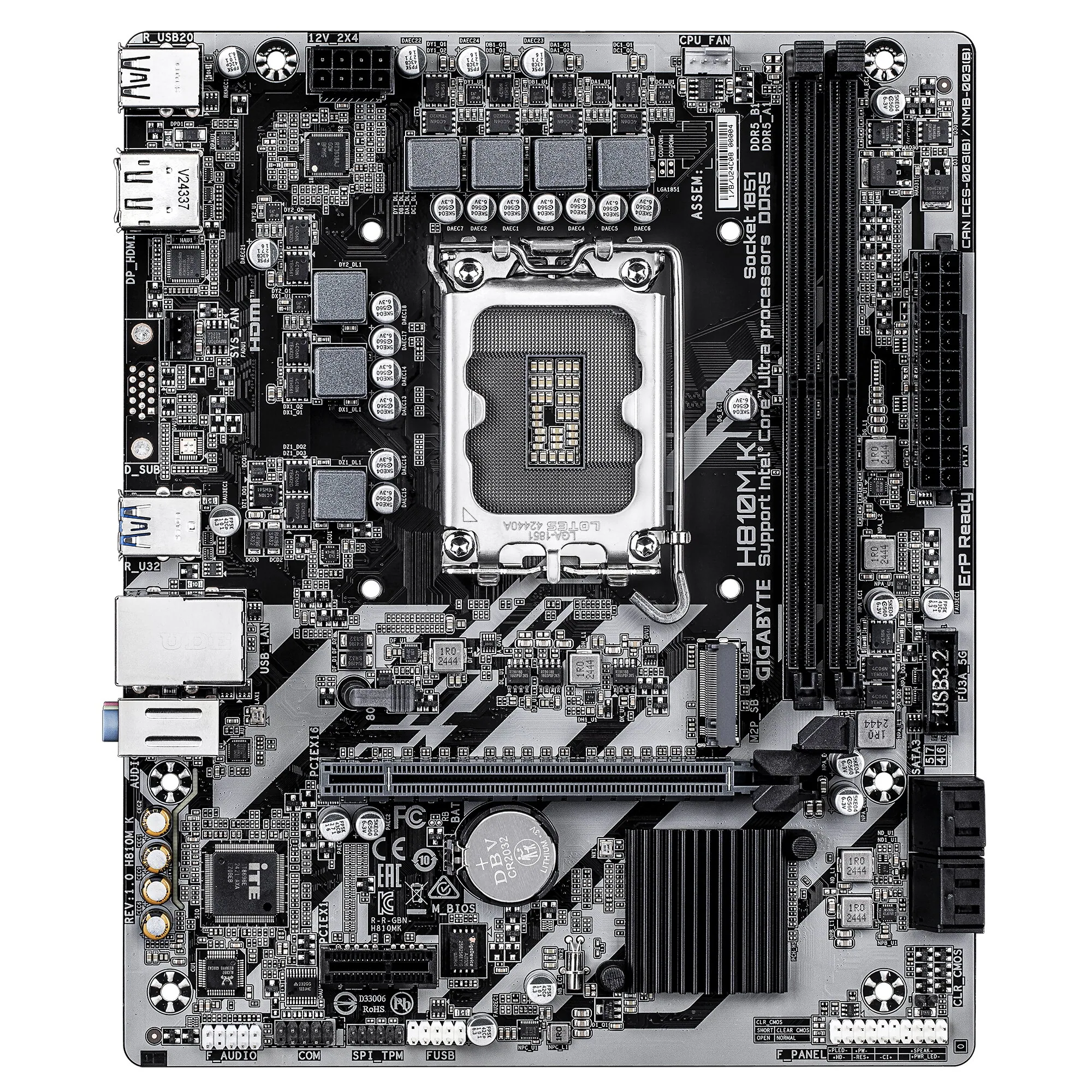 GIGABYTE H810M K Mainboard – Intel Core Ultra (Serie 2) Prozessoren, 3+1+2 Phasen VRM, bis zu 6400 MHz DDR5, 1 x M.2 PCIe 4.0, 1 GbE LAN, USB 3.2 Gen 1 – Bild 2