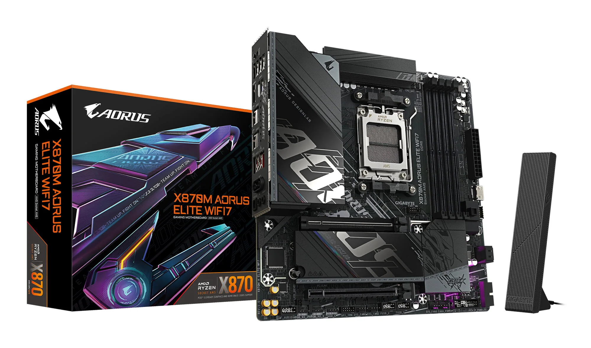 GIGABYTE X870M AORUS ELITE WIFI7 Mainboard – Unterstützt AMD Ryzen 9000 CPUs, digitale 14+2+2 Phasen VRM, bis zu 8200 MHz DDR5 (OC), 1 x PCIe 5.0 + 1 x PCIe 4.0, Wi-Fi 7, 2.5 GbE LAN, USB 4 – Bild 1
