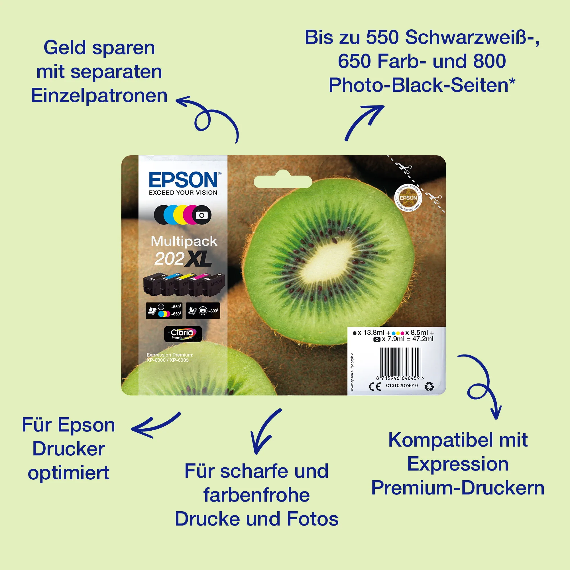 Epson Kiwi Singlepack Black 202XL Claria Premium Ink – Bild 1