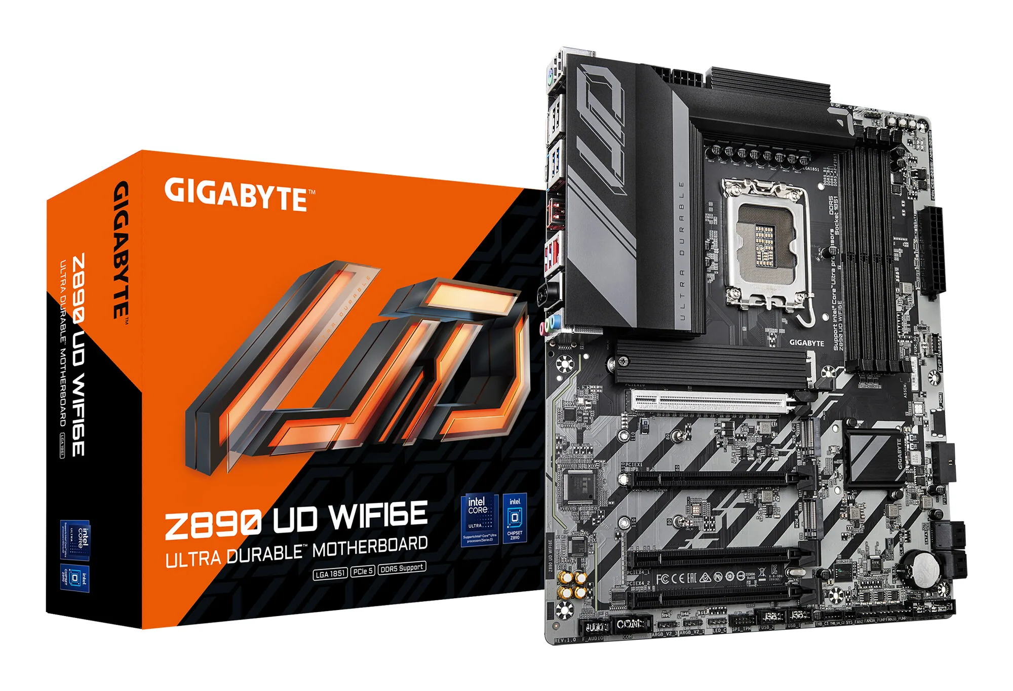 GIGABYTE Z890 UD WIFI6E Mainboard - Unterstützt Intel Core Ultra (Serie 2) CPUs, 12+1+2 Phasen VRM, bis zu 8800MHz DDR5 (OC), 1xPCIe 5.0 + 2xPCIe 4.0, Wi-Fi 6E, 2.5GbE LAN, USB 4 – Bild 1