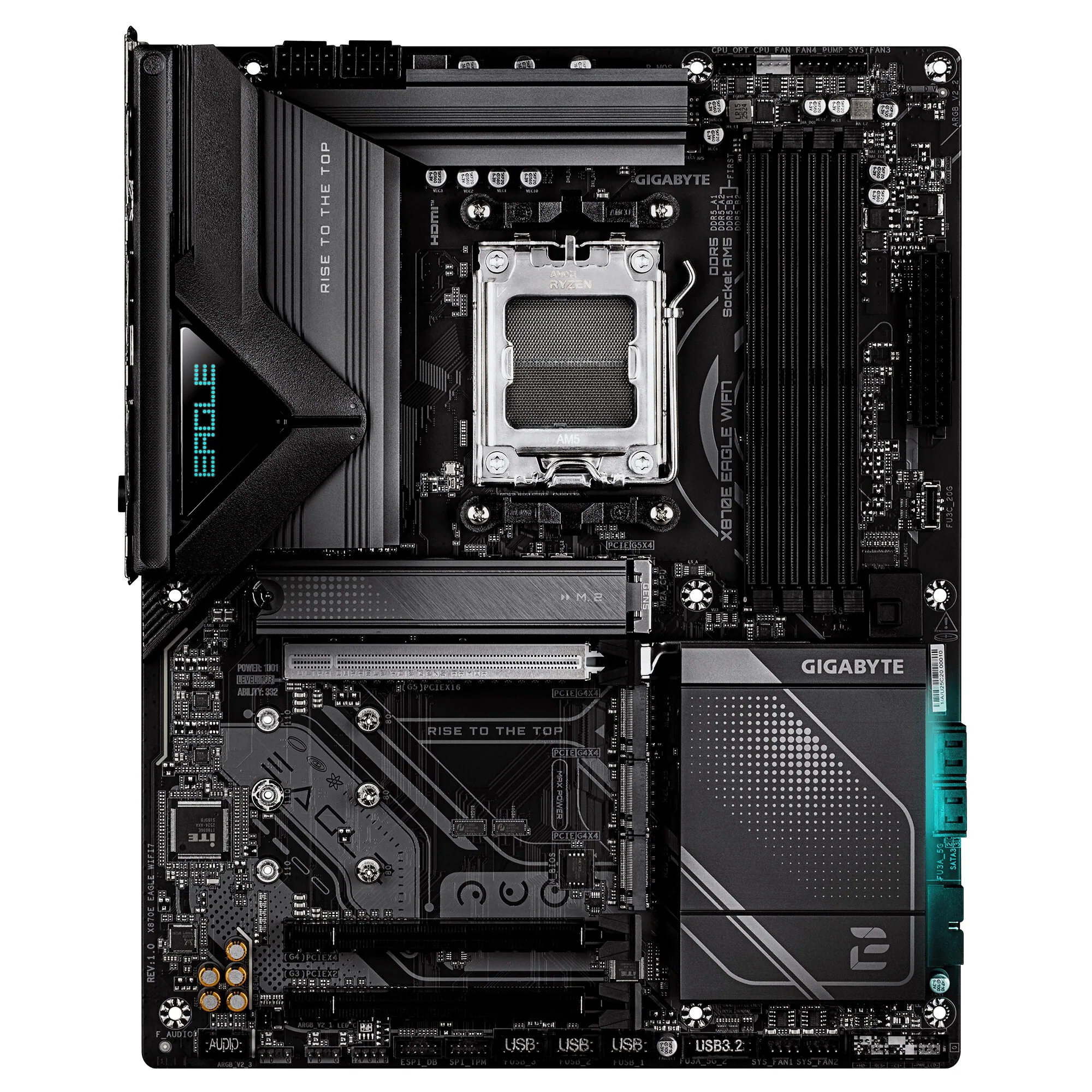 GIGABYTE X870E EAGLE WIFI7 Mainboard – Unterstützt AMD Ryzen 9000 CPUs, digitales 16+2+2-Phasen-VRM, bis zu 8200 MHz DDR5 (OC), 1× PCIe 5.0 + 3× PCIe 4.0, Wi-Fi 7, 5-GbE-LAN, USB 4 – Bild 2