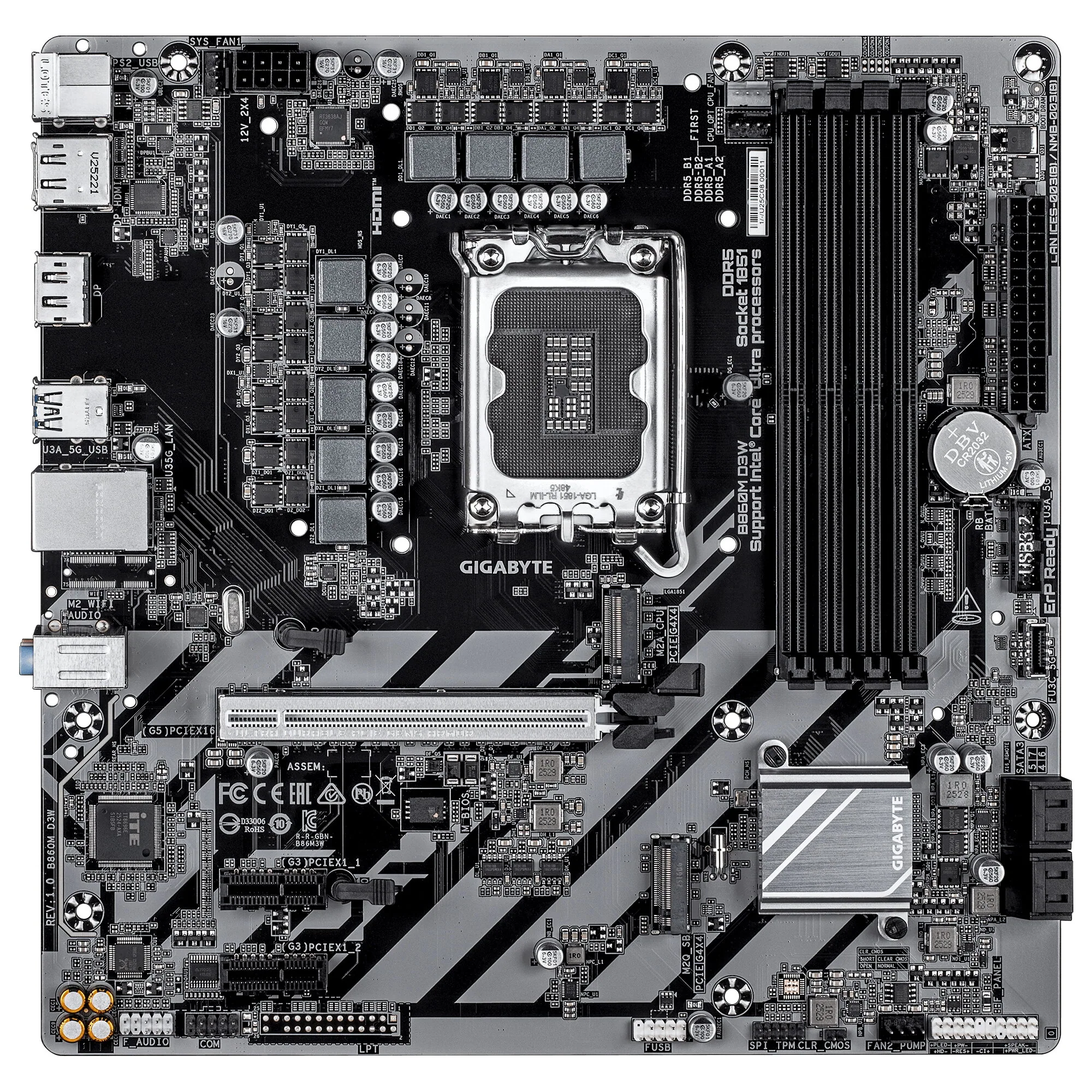 GIGABYTE B860M D3W Mainboard – Intel Core Ultra Series CPUs, 4+1+2-Phasen-VRM, bis zu 9066 MHz DDR5, 2× PCIe 4.0 M.2 – Bild 2