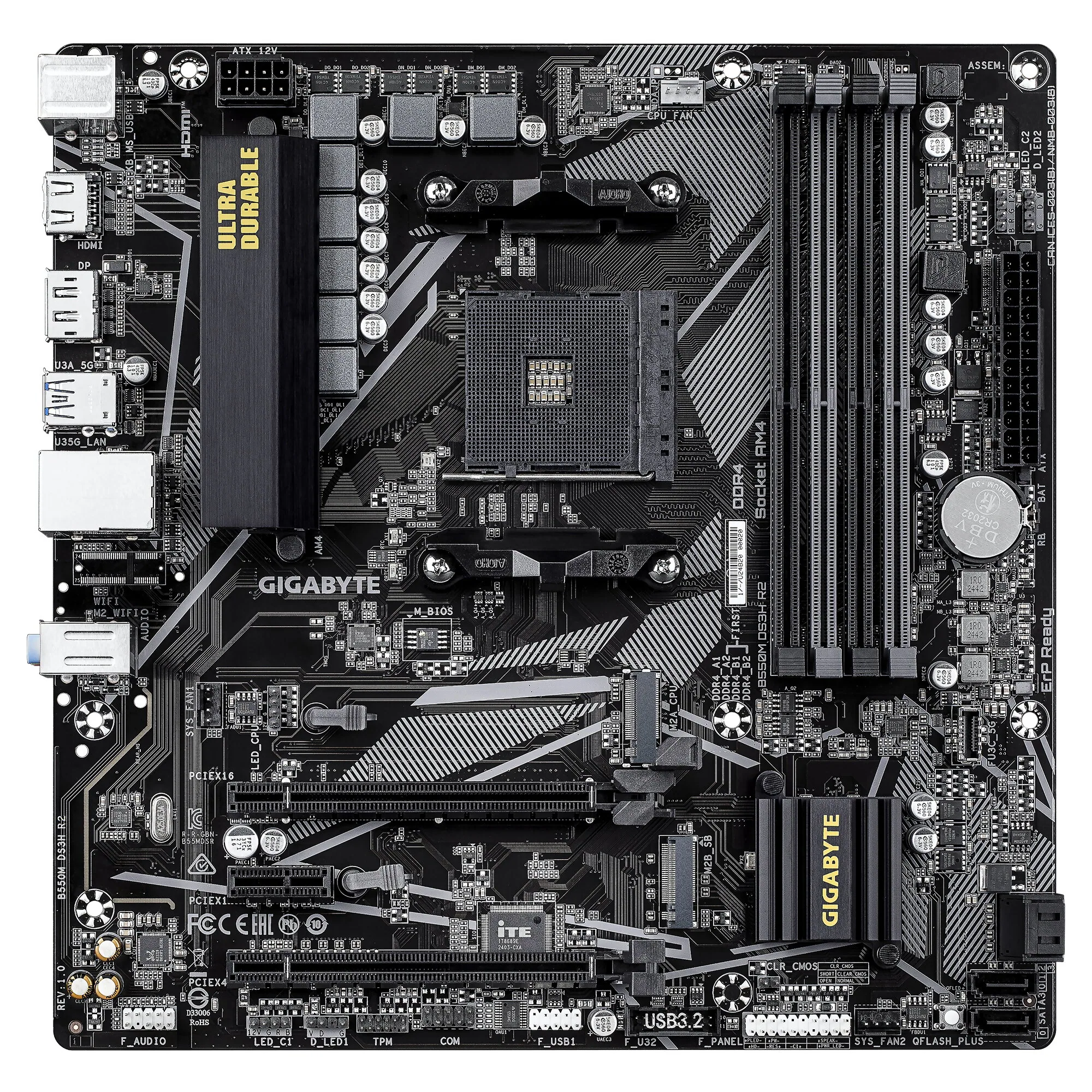 GIGABYTE B550M DS3H R2 Mainboard – AMD Ryzen 5000 Prozessoren, 5+3 Phasen VRM, bis zu 4733 MHz DDR4 (O.C.), 1x PCIe 4.0 + 1x PCIe 3.0 M.2, 1 GbE LAN, USB 3.2 Gen 1 – Bild 2