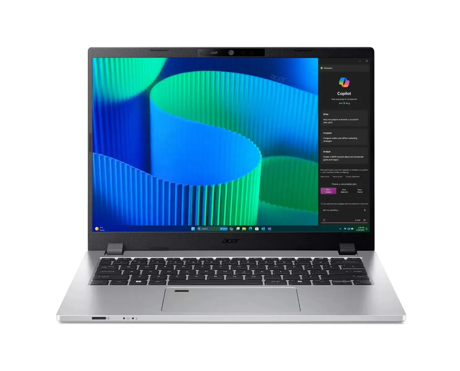 Acer TravelMate P2 TMP214-56-TCO-54AL Intel Core 5 120U Laptop 35,6 cm (14") WUXGA 16 GB DDR5-SDRAM 512 GB SSD Wi-Fi 6E (802.11ax) Windows 11 Pro Silber Deutsch – Bild 1