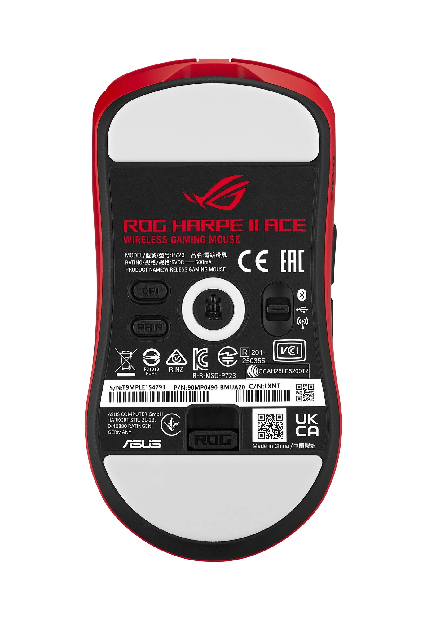 ASUS ROG Harpe II Ace RED Maus Gaming Rechts RF Wireless + Bluetooth + USB Type-A Optisch 42000 DPI – Bild 2