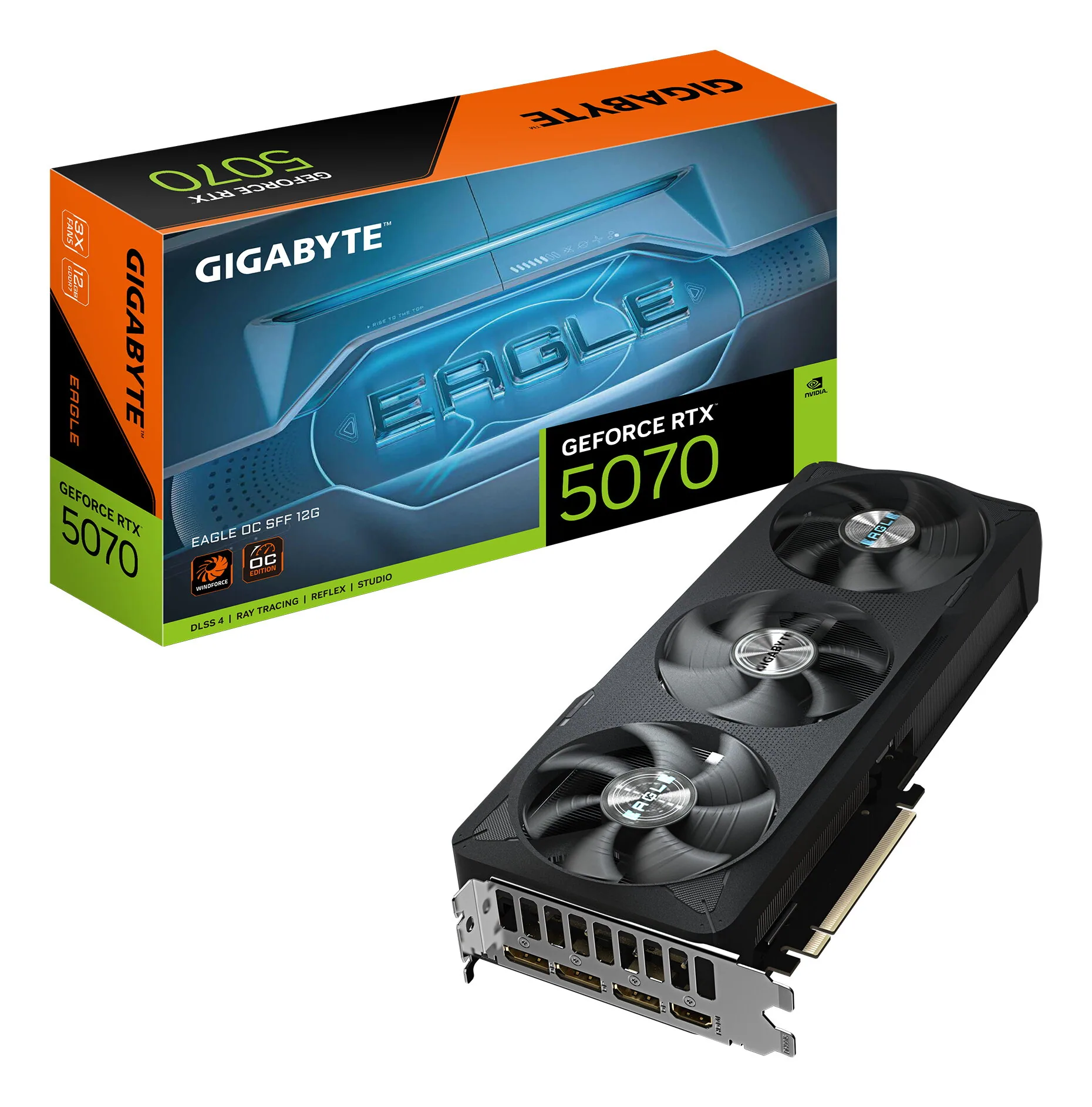 GIGABYTE GeForce RTX 5070 EAGLE OC SFF 12G Grafikkarte - 12GB GDDR7, 192 Bit, PCI-E 5.0, 2587 MHz Core Clock, 3 x DP 2.1b, 1 x HDMI 2.1b, NVIDIA DLSS 4, GV-N5070EAGLE OC-12GD – Bild 1