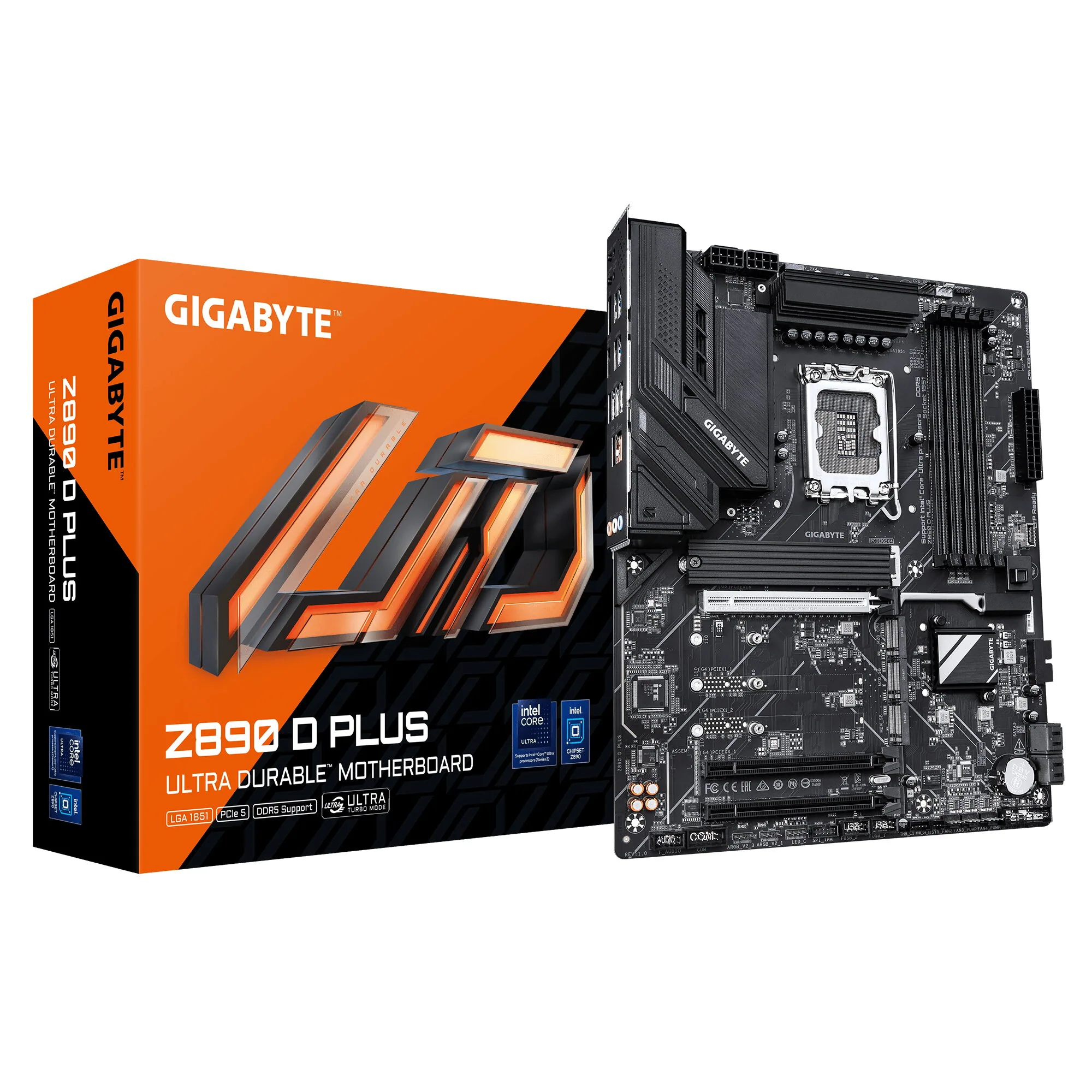 GIGABYTE Z890 D PLUS Mainboard – Unterstützt Intel Core Ultra (Serie 2) CPUs, 12+1+2-Phasen-VRM, bis zu 9466 MHz DDR5 (OC), 1× PCIe 5.0 M.2 + 3× PCIe 4.0 M.2, 2.5-GbE-LAN, USB 3.2 Gen 2 – Bild 1