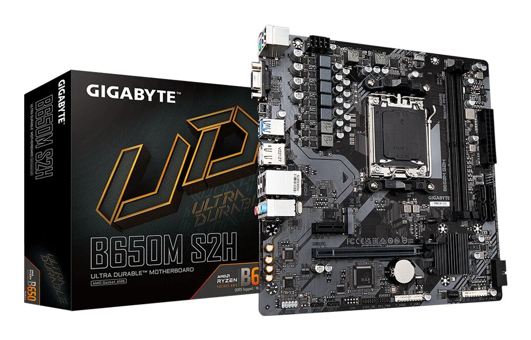 GIGABYTE B650M S2H Mainboard - AMD Ryzen 9000er-Serie, 5+2+2 Phasen VRM, bis zu 6400 MHz DDR5 (OC), 1xPCIe 4.0 M.2, GbE LAN, USB 3.2 Gen 1 – Bild 1
