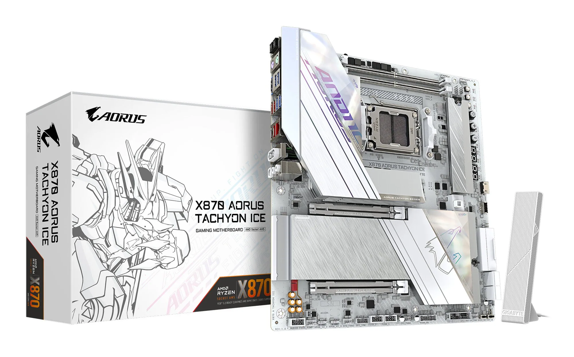 GIGABYTE X870 AORUS TACHYON ICE Mainboard – Unterstützt AMD Ryzen 9000 CPUs, digitale 18+2+2 Phasen VRM, bis zu 9600 MHz DDR5 (OC), 1 x PCIe 5.0 + 2 x PCIe 4.0, Wi-Fi 7, 5 GbE LAN, USB 4 – Bild 1