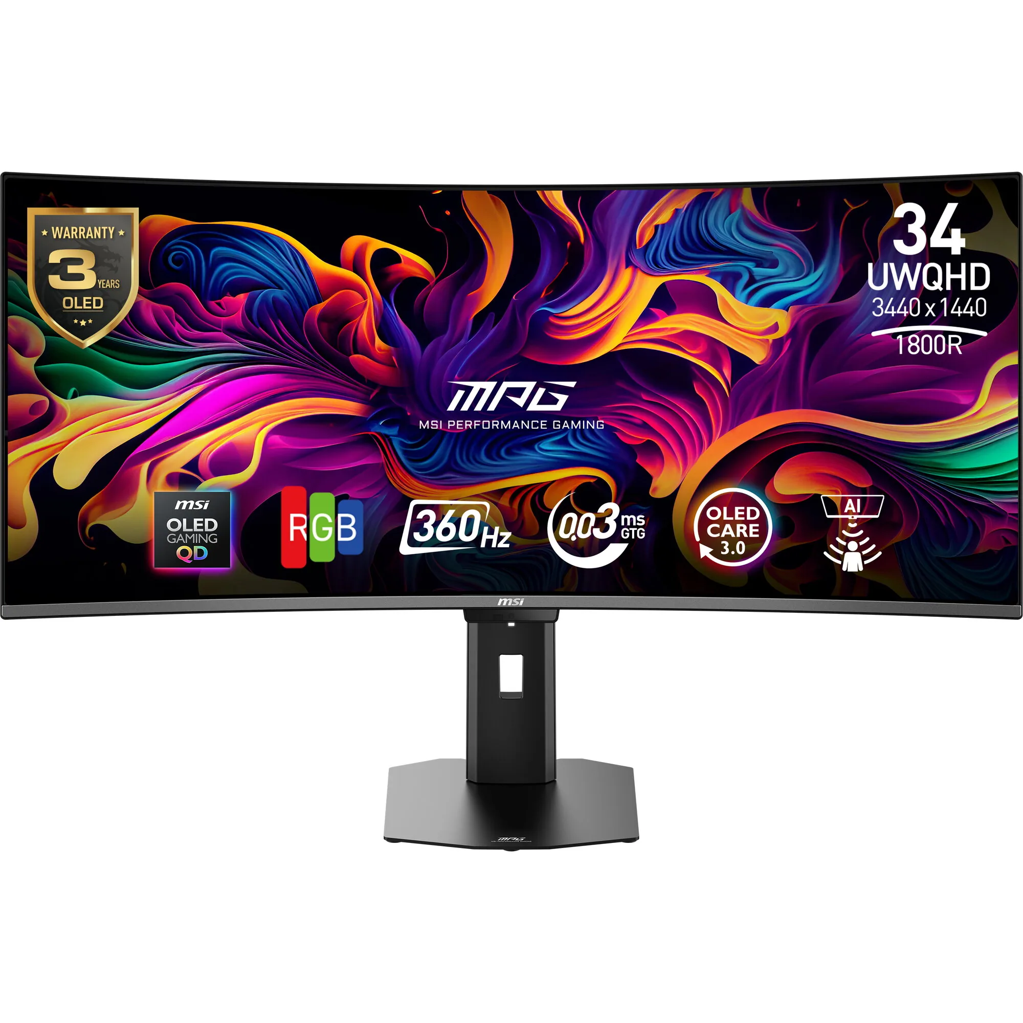 MSI MPG 341CQRDE QD-OLED X36 Computerbildschirm 86,4 cm (34") 3440 x 1440 Pixel UltraWide Quad HD Schwarz – Bild 1