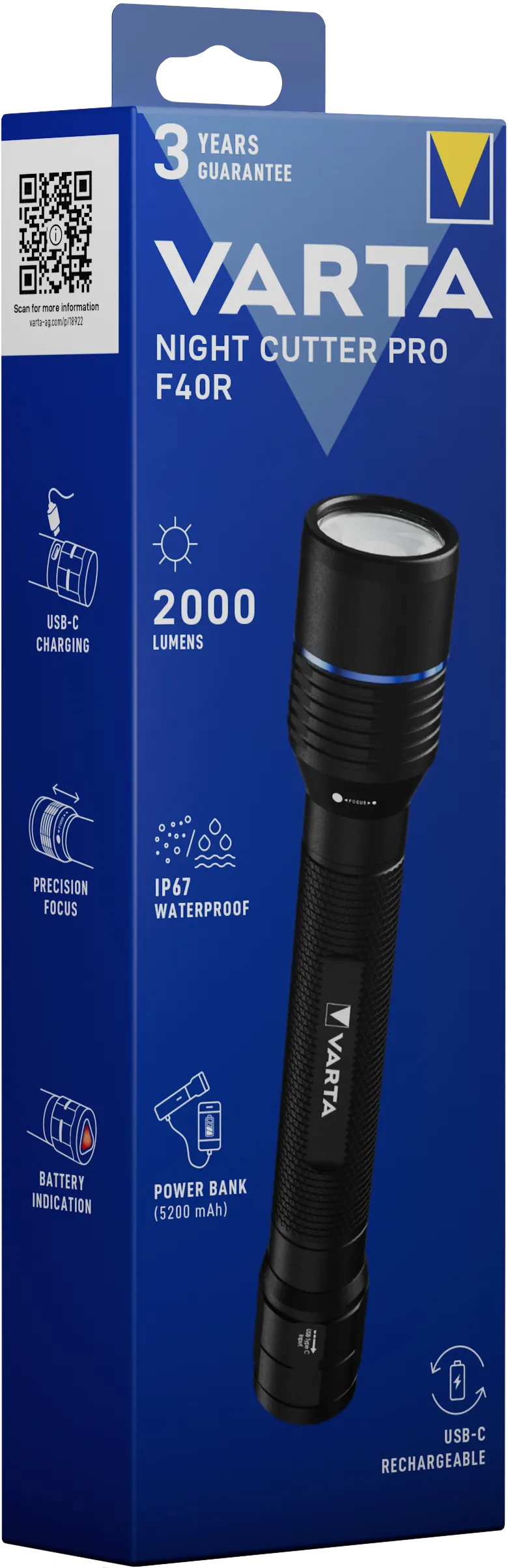 Varta Taschenlampe Aluminium F40R mit Akku