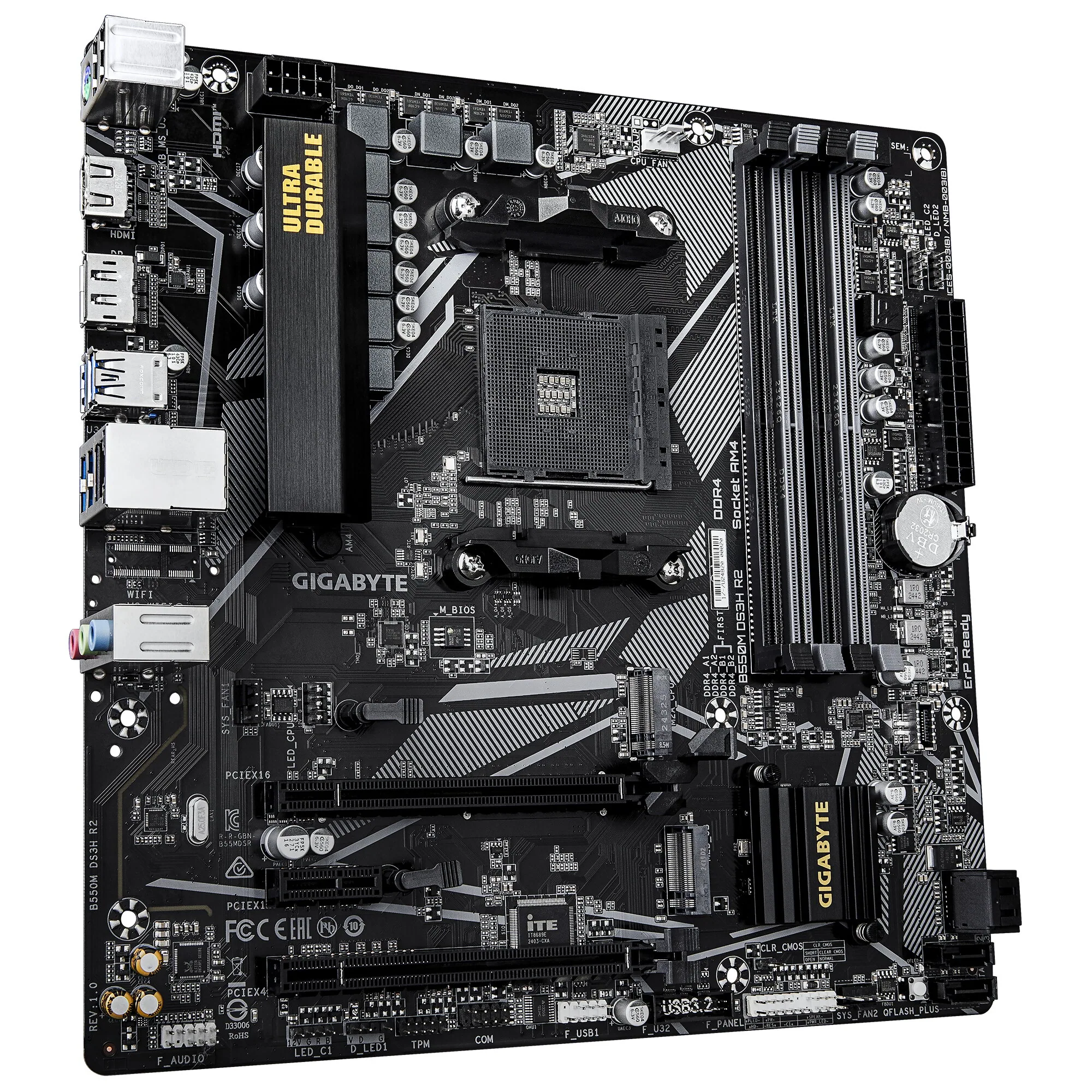 GIGABYTE B550M DS3H R2 Mainboard – AMD Ryzen 5000 Prozessoren, 5+3 Phasen VRM, bis zu 4733 MHz DDR4 (O.C.), 1x PCIe 4.0 + 1x PCIe 3.0 M.2, 1 GbE LAN, USB 3.2 Gen 1 – Bild 3