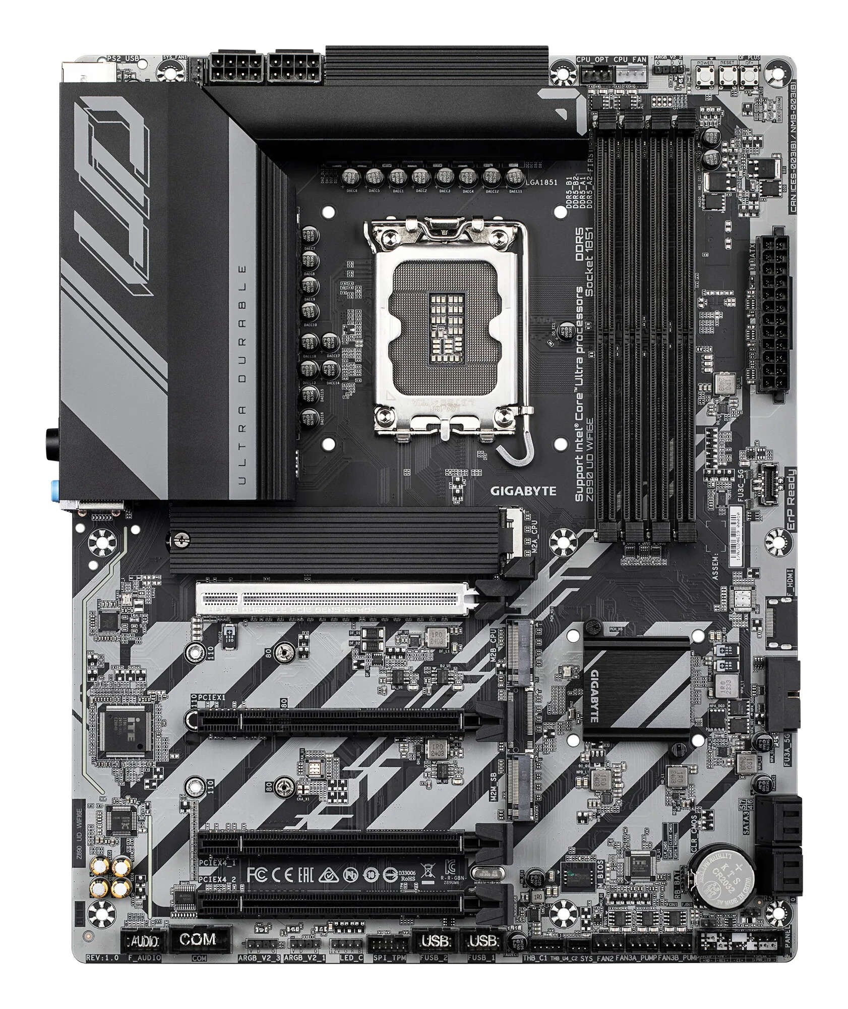 GIGABYTE Z890 UD WIFI6E Mainboard - Unterstützt Intel Core Ultra (Serie 2) CPUs, 12+1+2 Phasen VRM, bis zu 8800MHz DDR5 (OC), 1xPCIe 5.0 + 2xPCIe 4.0, Wi-Fi 6E, 2.5GbE LAN, USB 4 – Bild 2