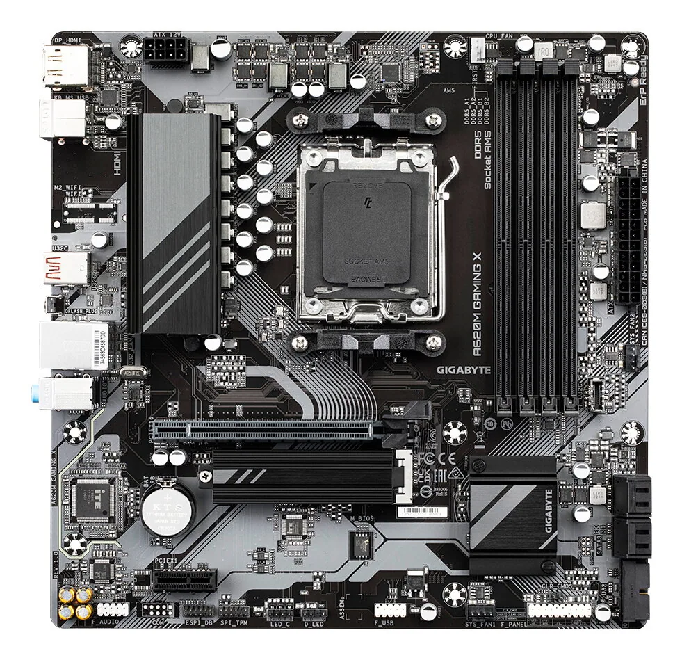 GIGABYTE A620M GAMING X Motherboard - Unterstützt AMD Ryzen 8000 CPUs, 8+2+1 Phasen Digital VRM, bis zu 8000MHz DDR5 (OC), 1xPCIe 4.0 M.2, GbE LAN, USB 3.2 Gen 2 – Bild 2