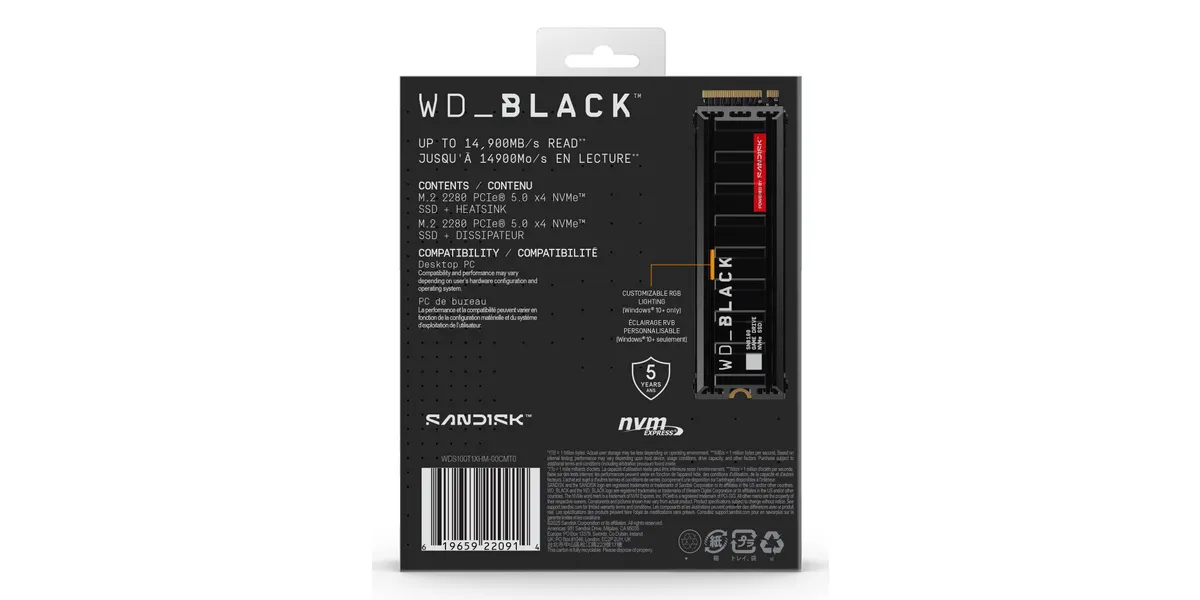 WD SSD Black M.2 2280 1 TB NVMe SN8100 Heatsink