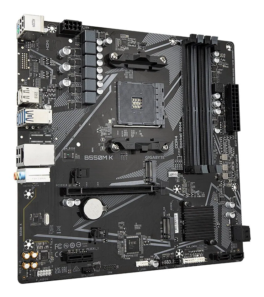 GIGABYTE B550M K Mainboard – AMD Ryzen 5000 CPUs, bis zu 4733 MHz DDR4, 1xPCIe 4.0 + 1xPCIe 3.0 M.2, 1GbE LAN, USB 3.2 Gen 1 – Bild 3