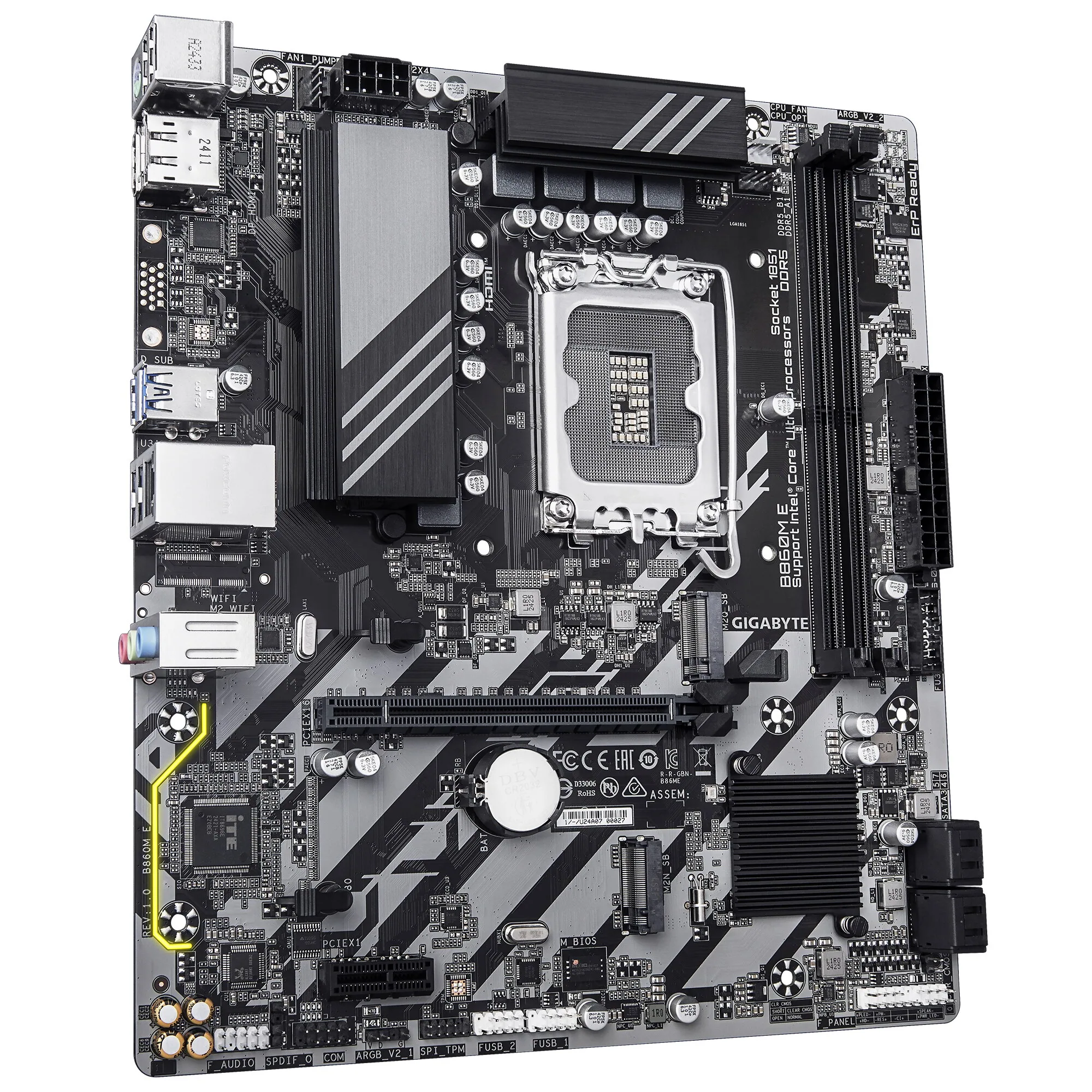 GIGABYTE B860M E Mainboard - Intel Core Ultra Series CPUs, 4+1+2 Phasen VRM, bis zu 8800MHz DDR5 (O.C), 2xPCIe 4.0 M.2, 1GbE LAN, USB 3.2 Gen 1 – Bild 3
