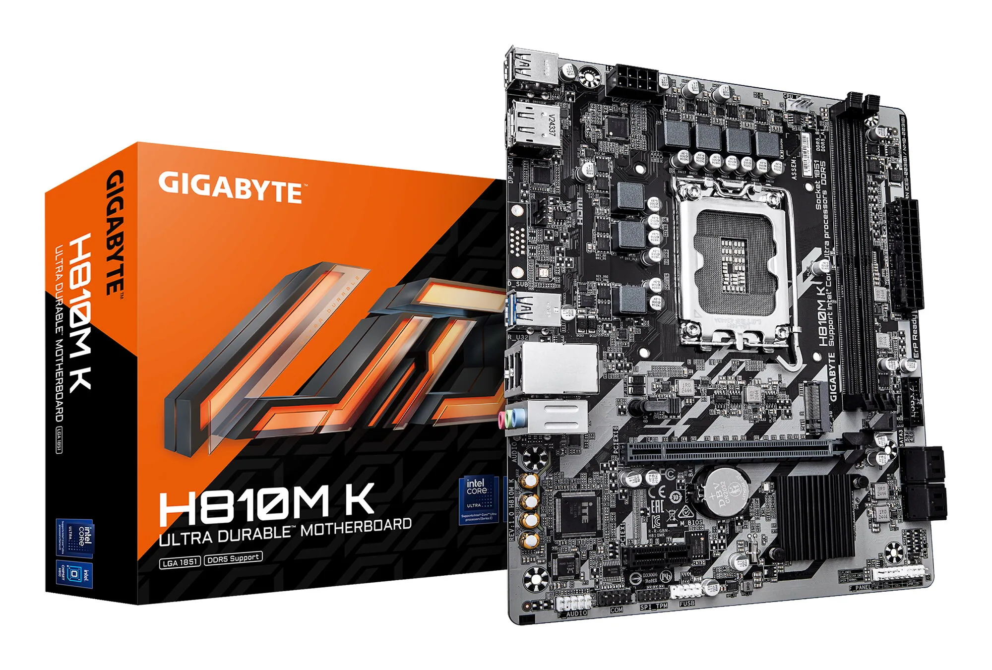 GIGABYTE H810M K Mainboard – Intel Core Ultra (Serie 2) Prozessoren, 3+1+2 Phasen VRM, bis zu 6400 MHz DDR5, 1 x M.2 PCIe 4.0, 1 GbE LAN, USB 3.2 Gen 1 – Bild 1