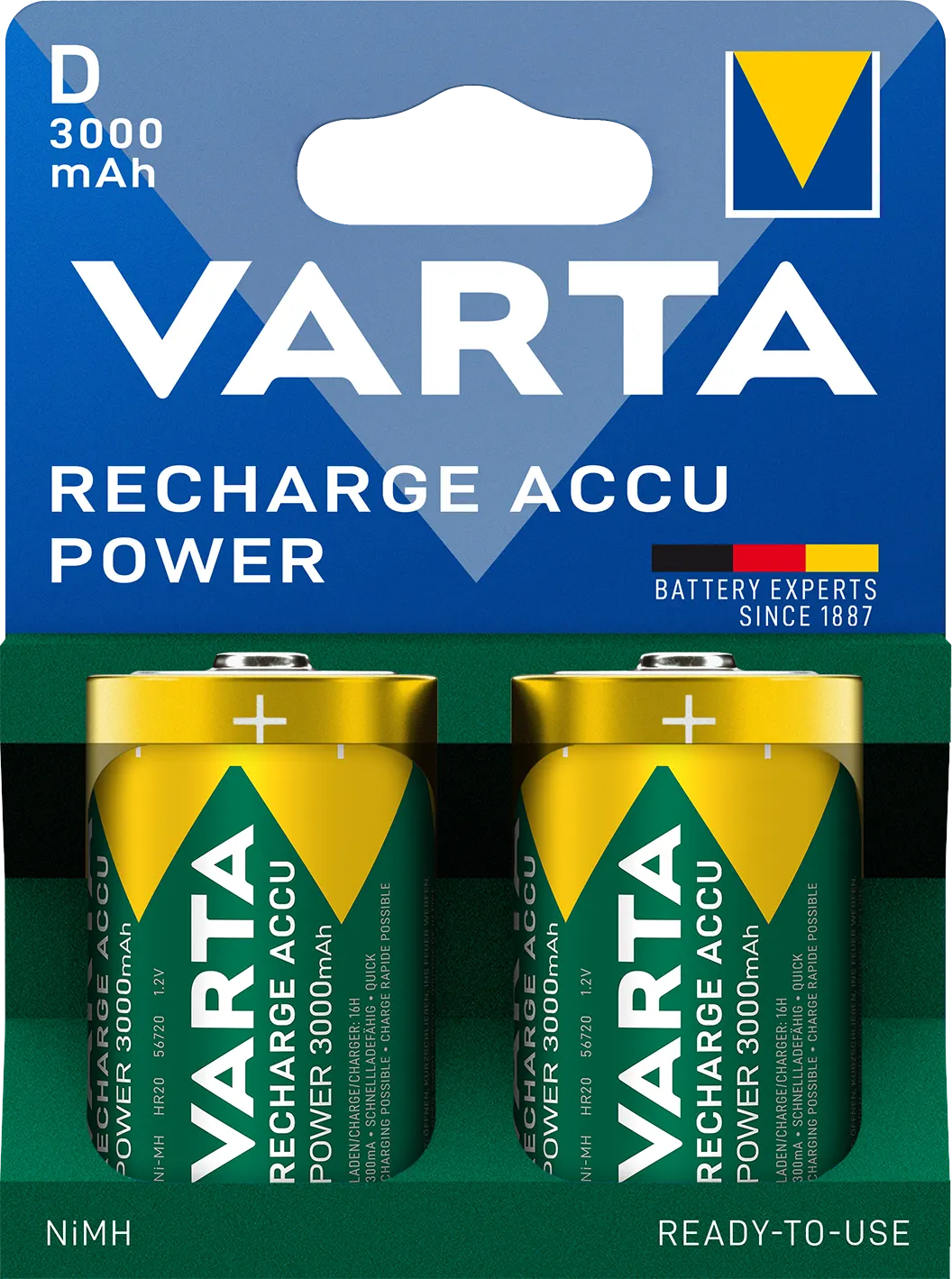 Varta Akku RECHARGE Power D HR20 3000 mAh NEU 2 Stück
