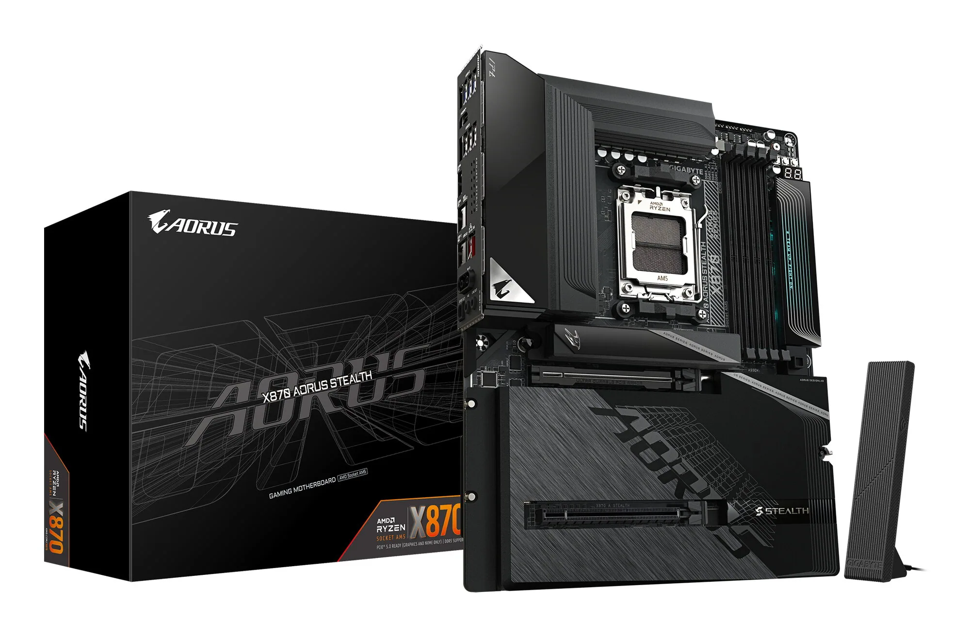 GIGABYTE X870 AORUS STEALTH Mainboard - Unterstützt AMD Ryzen 9000 CPUs, digitales 16+2+2-Phasen-VRM, bis zu 8200MHz DDR5 (O.C.), 2xPCIe 5.0 + 2xPCIe 4.0, Wi-Fi 7, 5GbE LAN, USB 4 – Bild 1
