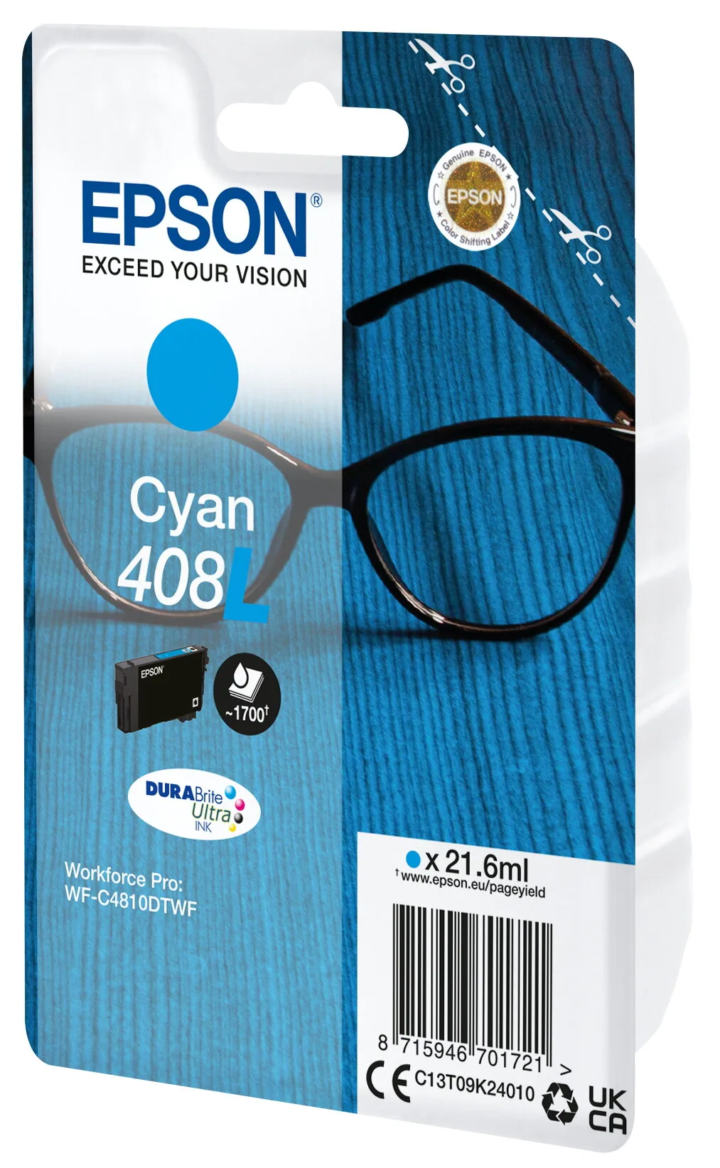 Epson 408L Brille DURABrite Ultra Single Cyan Tinte – Bild 1