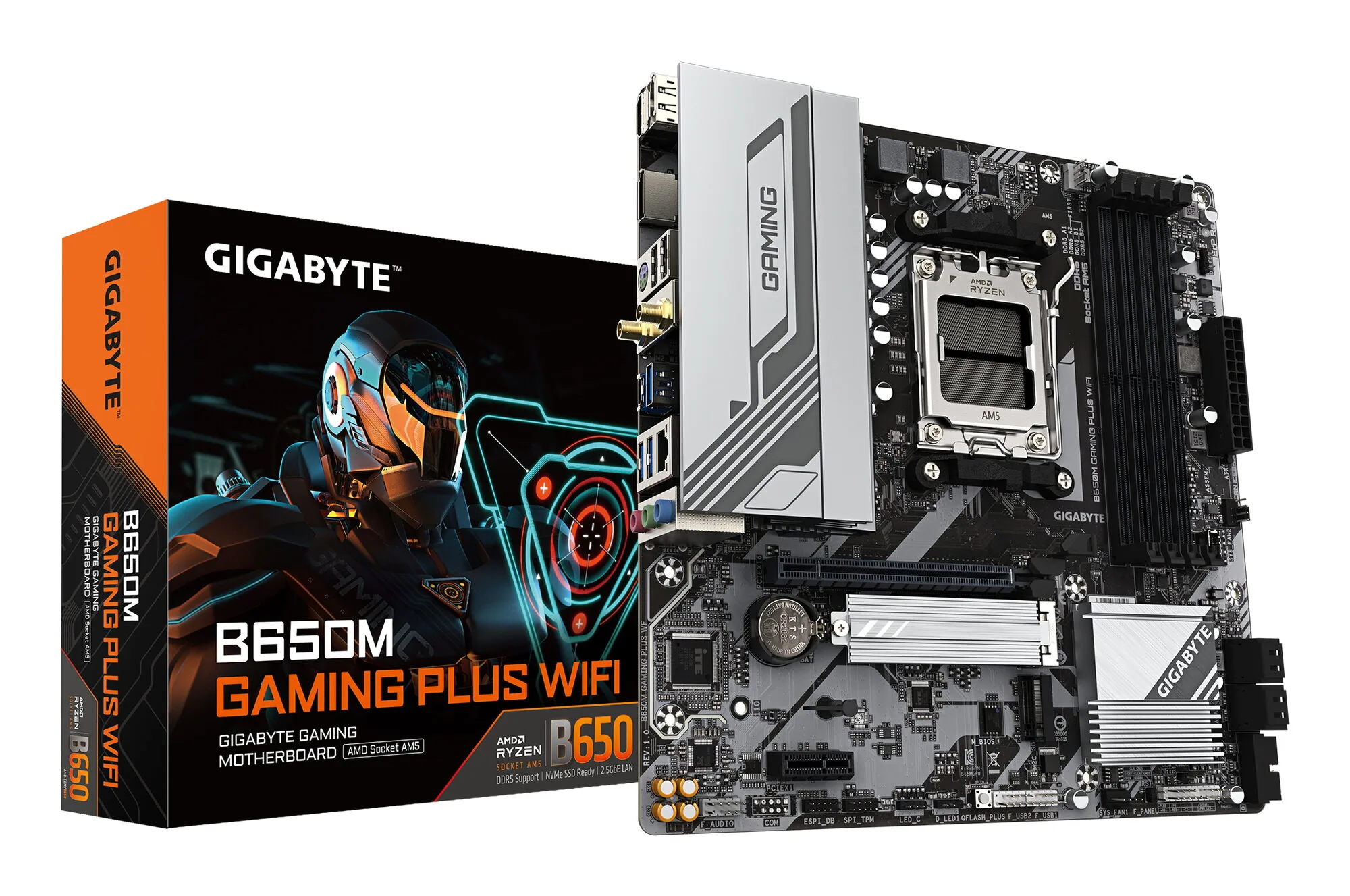 GIGABYTE B650M GAMING PLUS WIFI Mainboard – AMD Ryzen 9000 CPUs, 5+2+2 Phasen VRM, bis zu 8000 MHz DDR5, 2xPCIe 4.0 M.2, 2.5GbE LAN, WIFI 6E, USB 3.2 Gen 1 – Bild 1