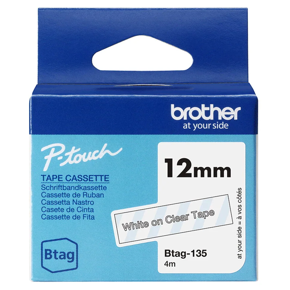 Brother BTAG-135 Etiketten erstellendes Band Weiss auf Transparent – Bild 1